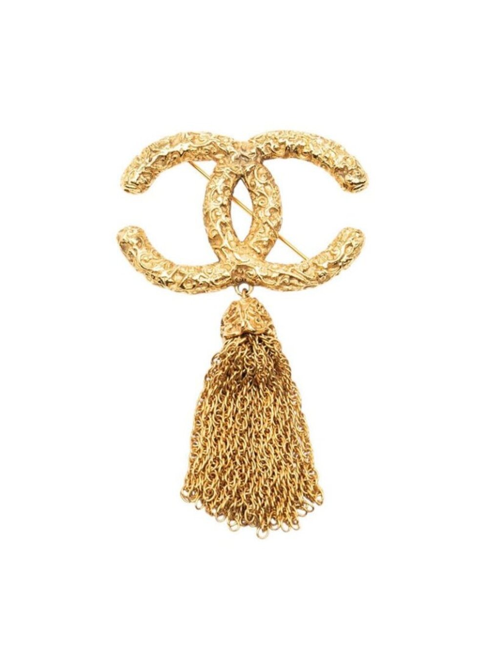 Chanel CC Logo Vintage Fringe Brooch 93A Stamp Gold Plated